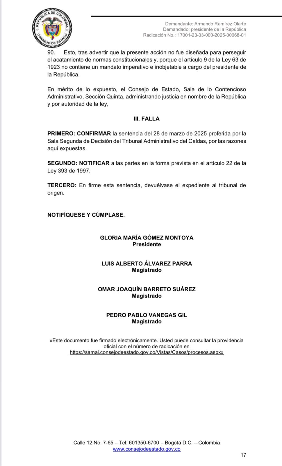 El fallo del Consejo de Estado sienta precedente sobre la publicidad de actos del Ejecutivo.