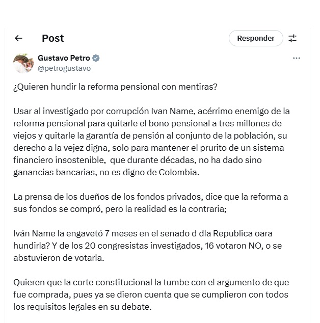 Petro aseguró que la reforma pensional fue legal y que sectores buscan frenarla judicialmente.