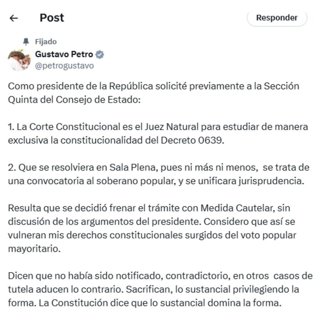 Presidente Petro reacciona y critica decisión del Consejo sobre decreto