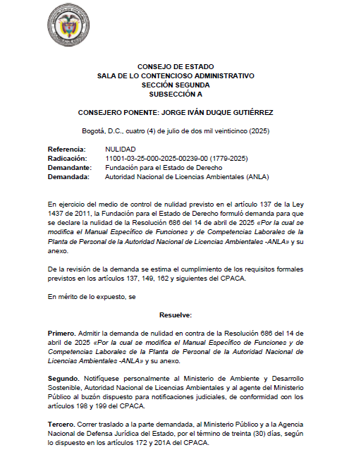 Cambios en manual de la ANLA bajo revisión judicial.