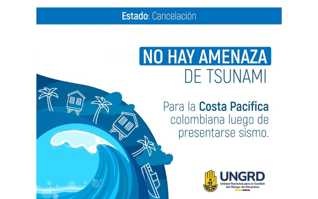 Funcionarios de la UNGRD informan que no habrá tsunami en Colombia.