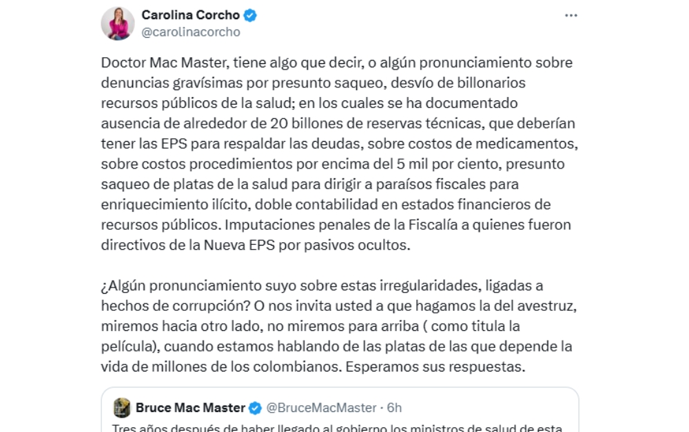Las acusaciones de Carolina Corcho_ Mac Master y Corcho chocan por la gestión