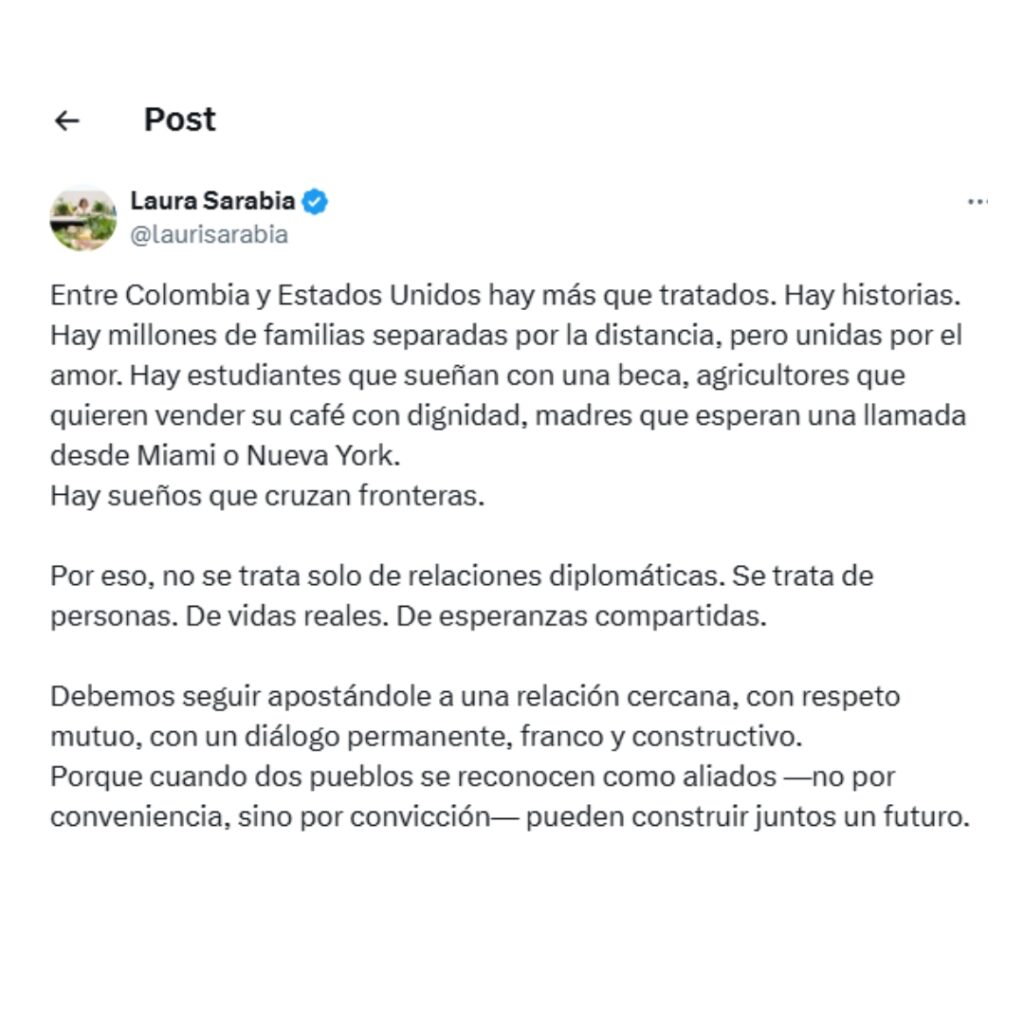 Laura Sarabia se pronunció en redes tras dejar el cargo