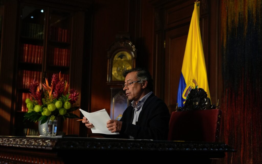 Gustavo Petro en alocución presidencial desde la Casa de Nariño. 