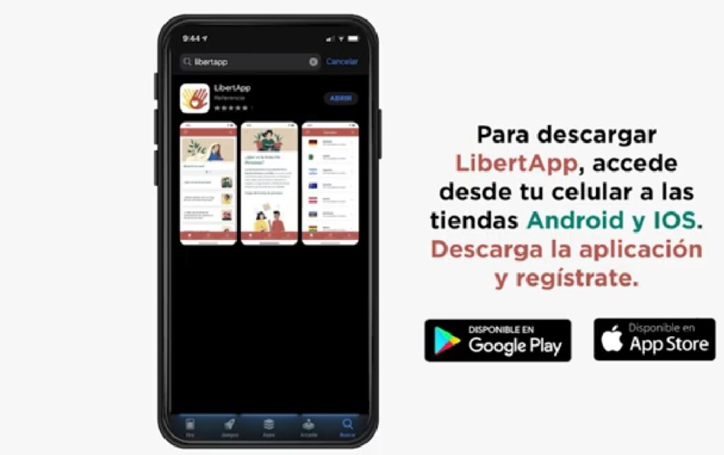 Descarga de la aplicación LibertApp para prevenir la trata de personas.