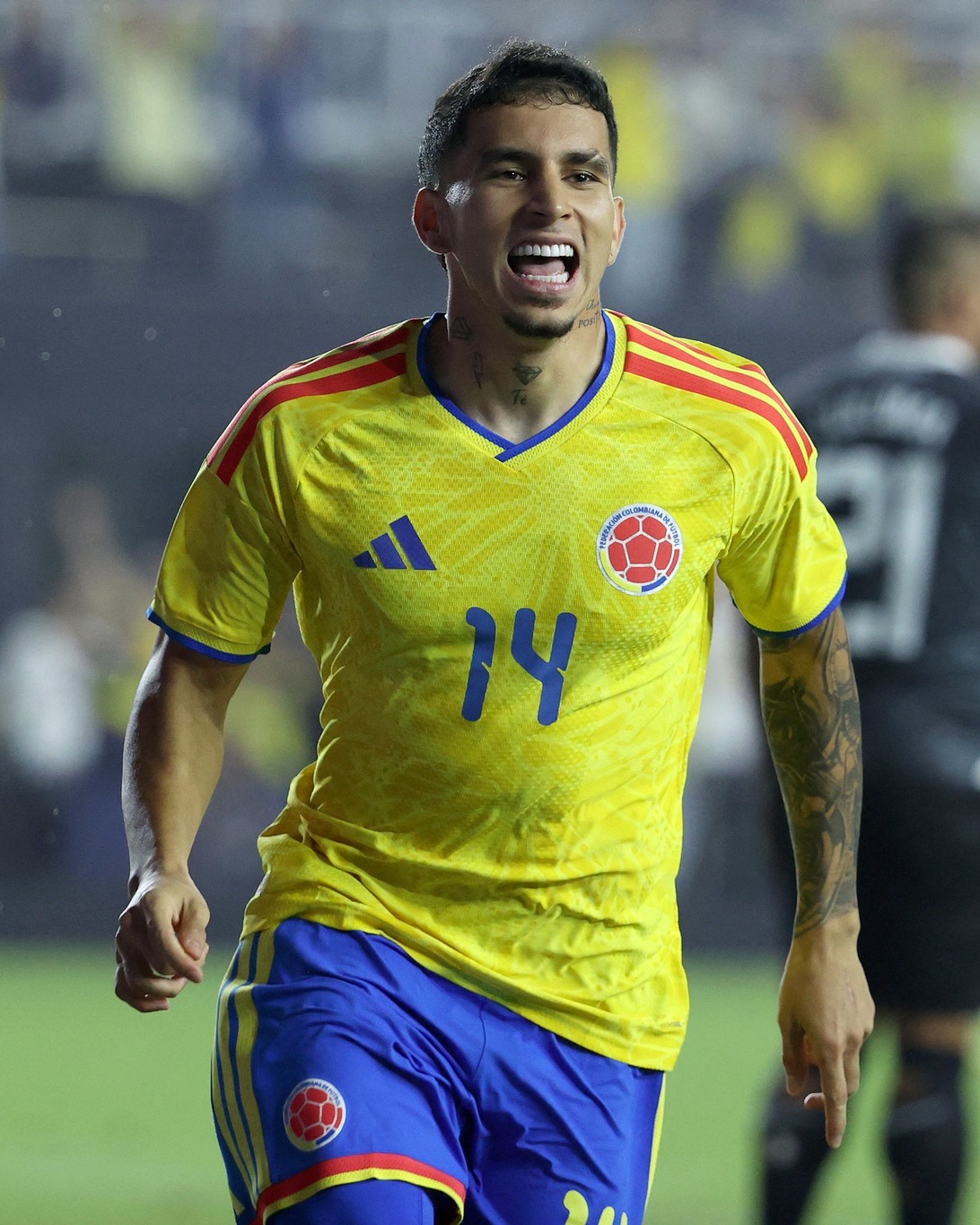 Gustavo Puerta celebra su primer gol con la mayores de Colombia. Foto: Cortesía-CONMEBOL.