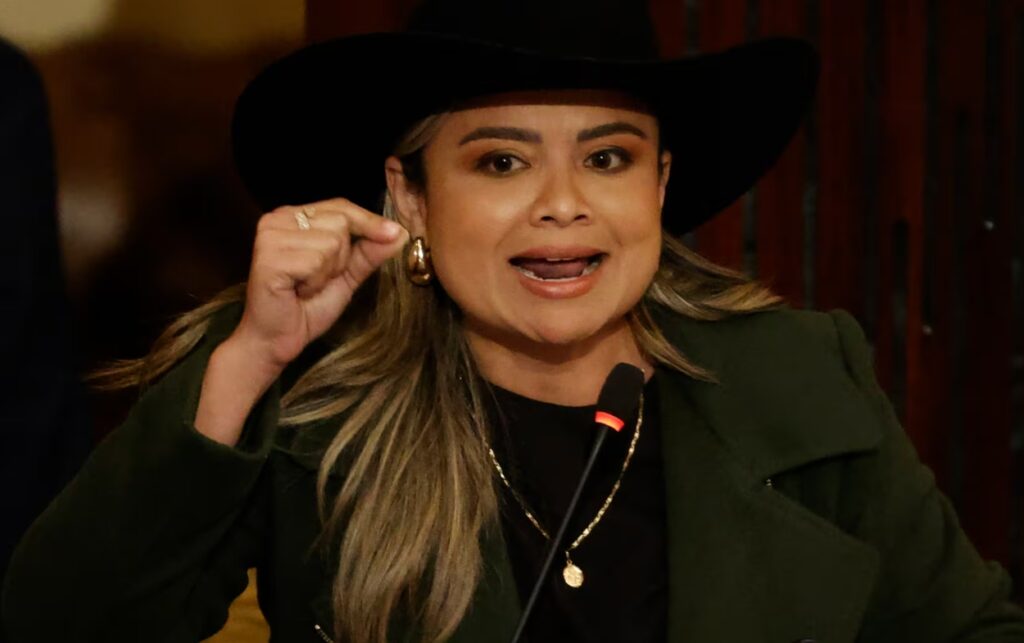 Lina Garrido en intervención política durante campaña electoral, dirigente de Cambio Radical mencionada en el Pabellón de quemados 2026 tras las elecciones al Congreso en Colombia.