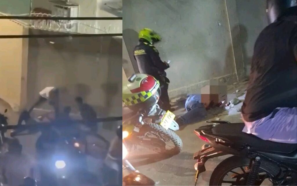 Momento de riña entre civiles en vía pública de Cartagena tras el partido Junior vs Palmeiras, donde se registraron hechos de violencia.