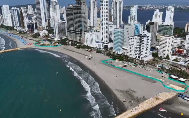 Vista de la nueva playa entregada en Bocagrande como parte de El Proyecto de protección costera en Cartagena.