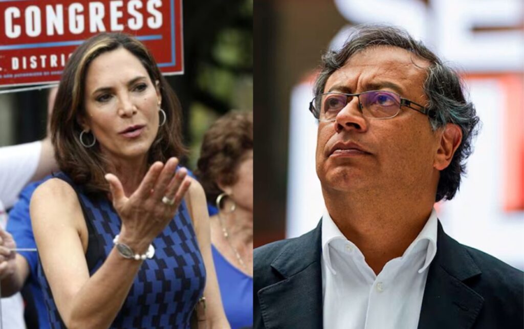 La congresista estadounidense María Elvira Salazar y el presidente Petro, tras las acusaciones divulgadas en redes sociales.