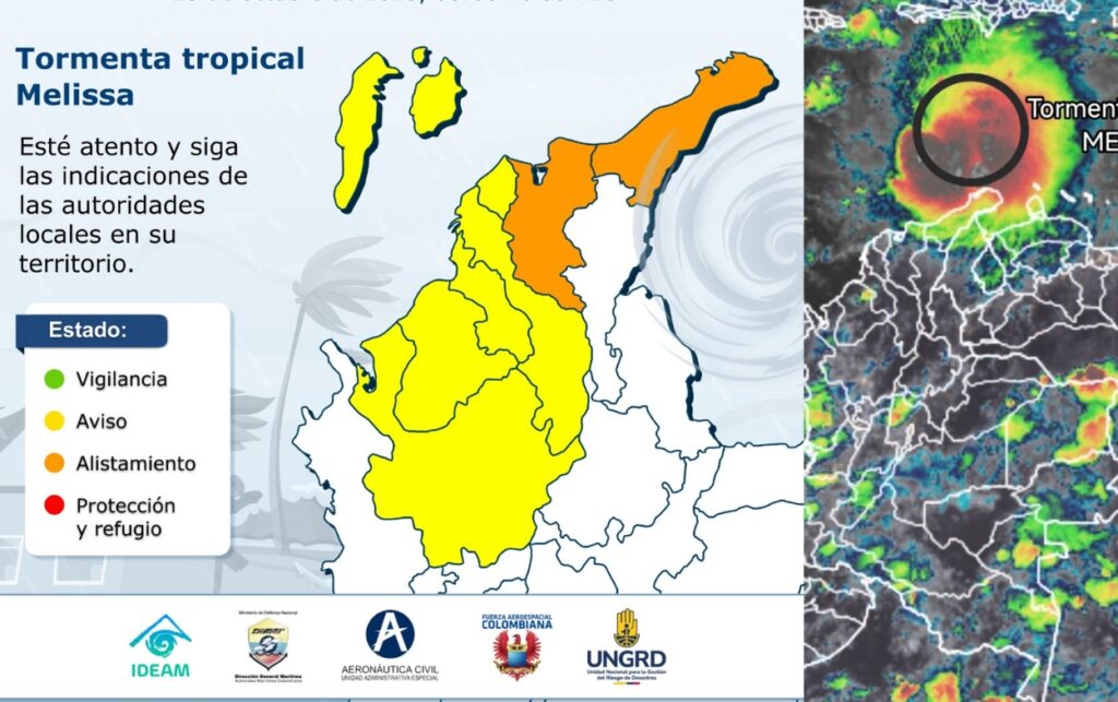 Tormenta Tropical Melissa activan plan de contingencia Mapa trayectoria Tormenta Tropical Melissa Caribe.