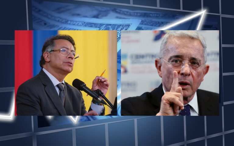 Presidente Petro y Álvaro Uribe aparecen en imágenes de archivo que ilustran el cruce de mensajes por endeudamiento y economía..