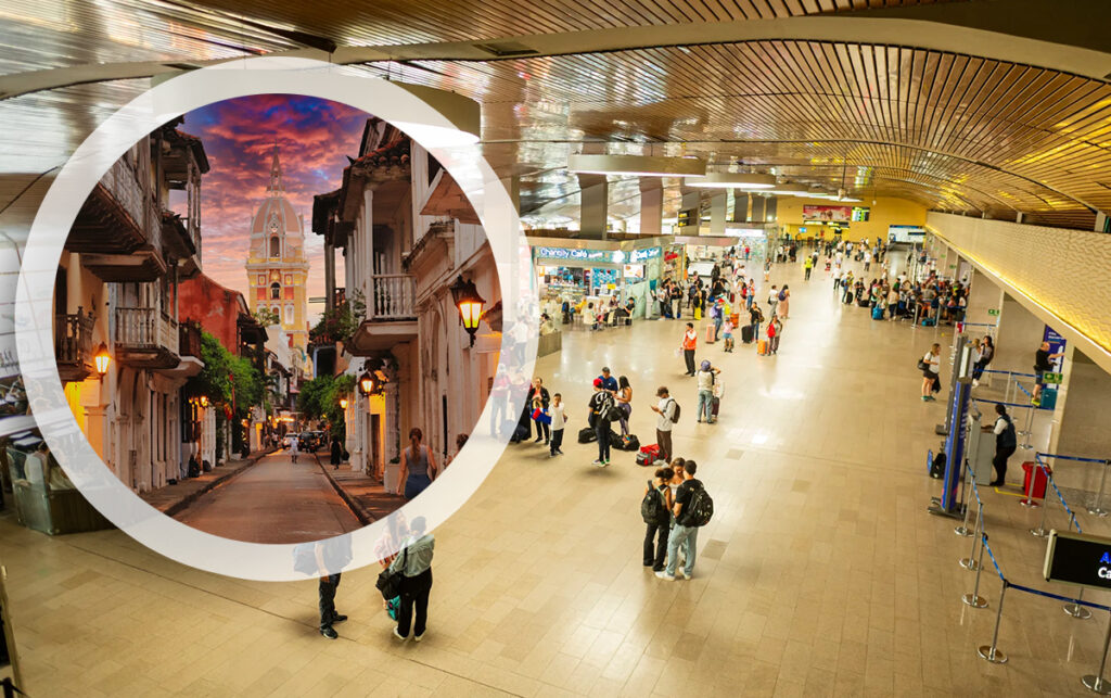 Vuelos cancelados en aeropuerto de Cartagena Vuelos cancelados en aeropuerto de Cartagena con viajeros esperando.